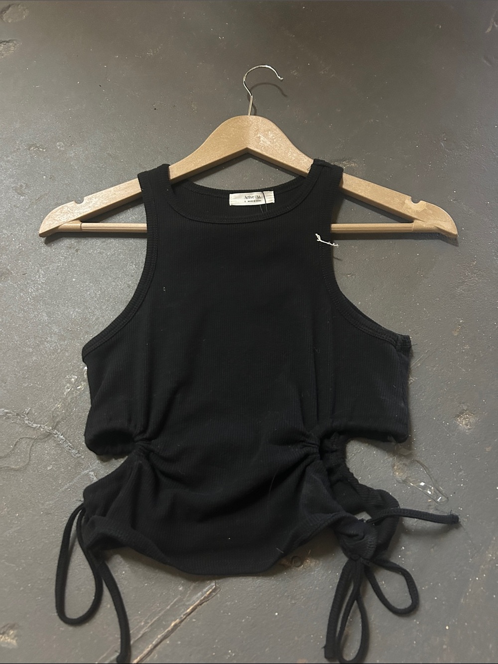 Active USA Black Ribbed Side-Tie Tank - Picture 1 of 2